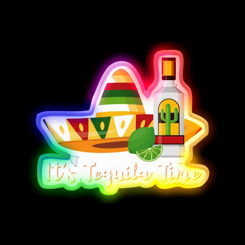 Its Tequila Time Party Drink Tequila Led Neon Sign Bar Wall Light Rgb Color - LED neon sign close-up detail