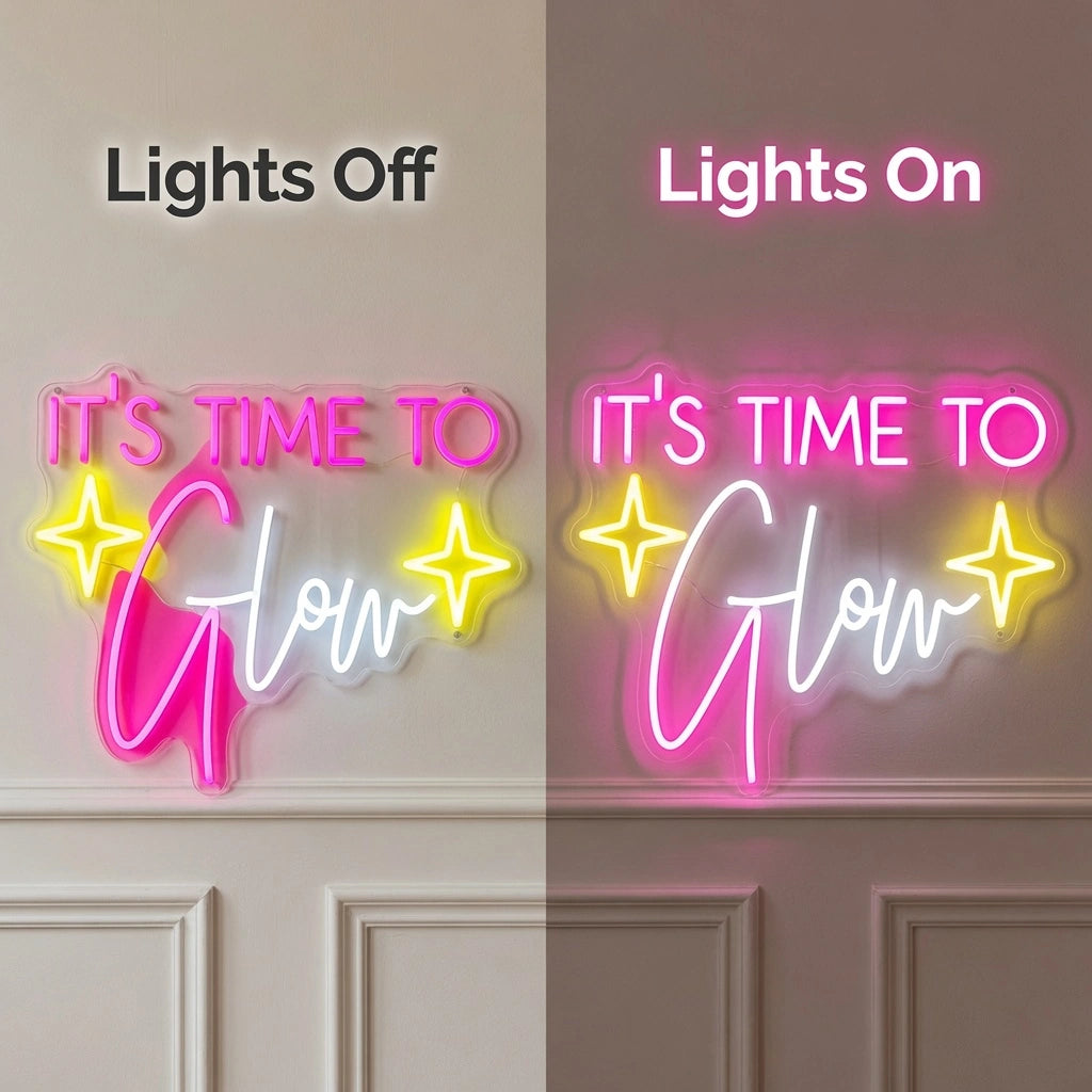 It's Time To Glow LED Neon Sign Home Decor - 06 Day Night Comparison