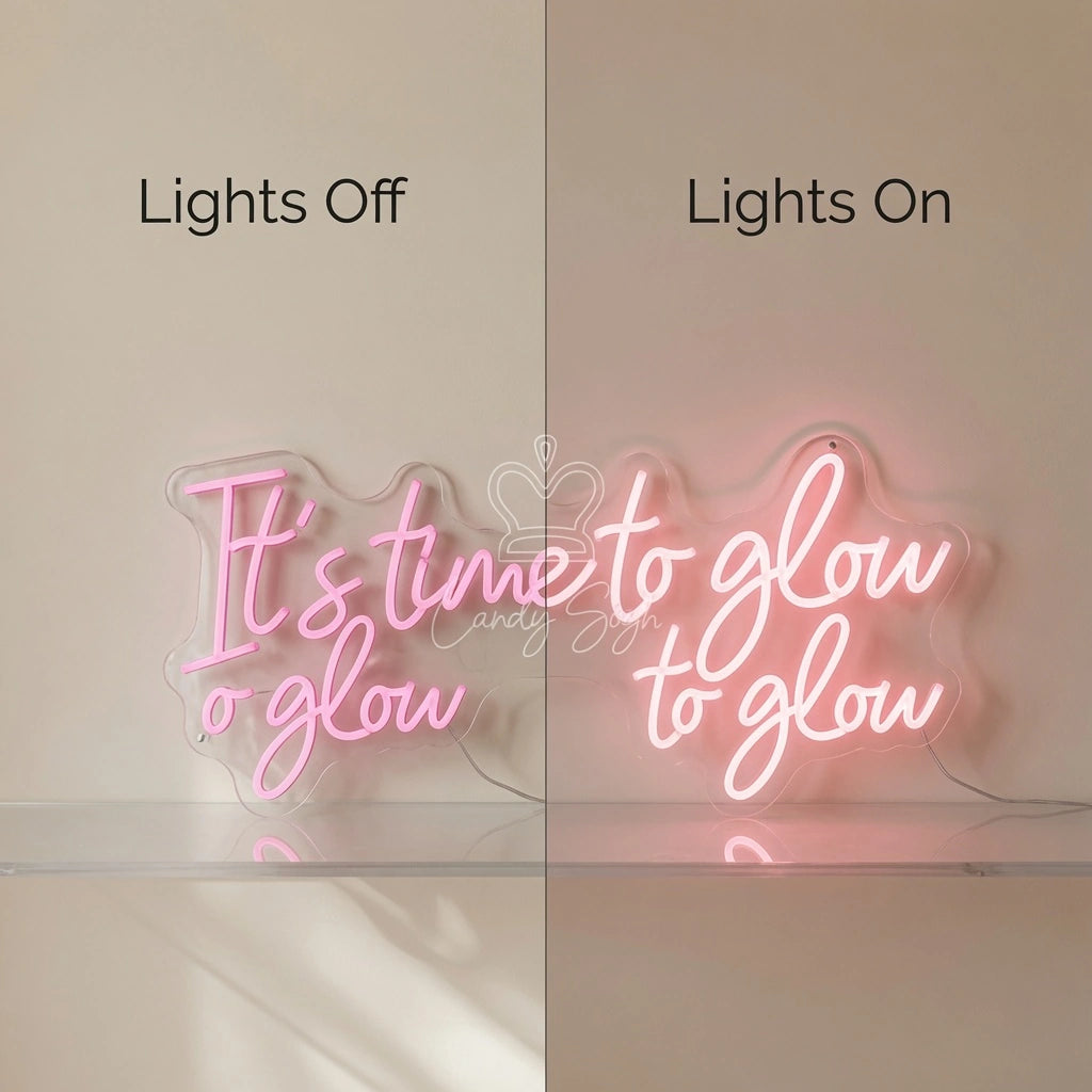 It's Time To Glow LED Neon Sign Home Wall Art - 06 Day Night Comparison