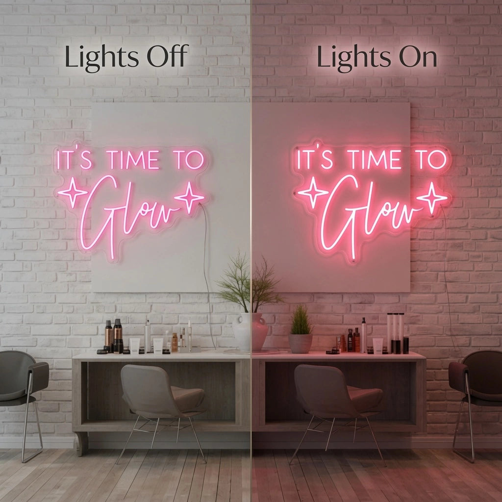 It's Time To Grow LED Neon Sign - 06 Day Night Comparison