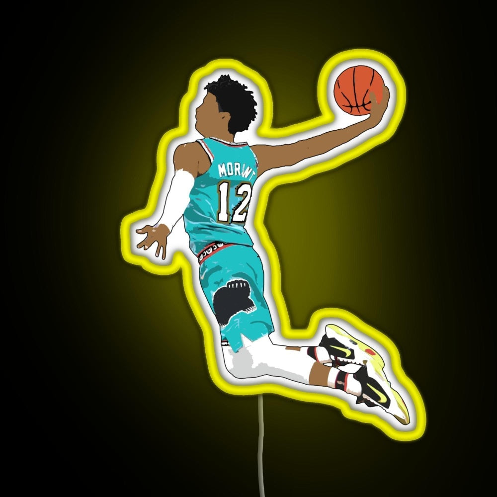 Ja Morant Dunk Rgb Neon Sign - Neon sign mounted on wall in room