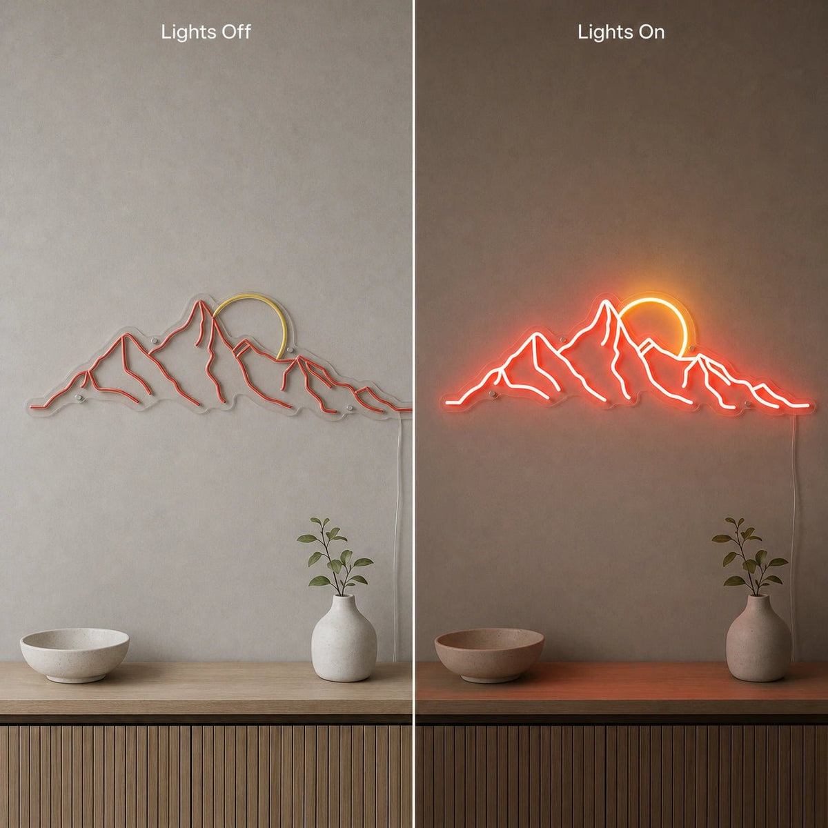 Jagged Mountain Range And Partial Sun LED Neon Sign - Shineneon