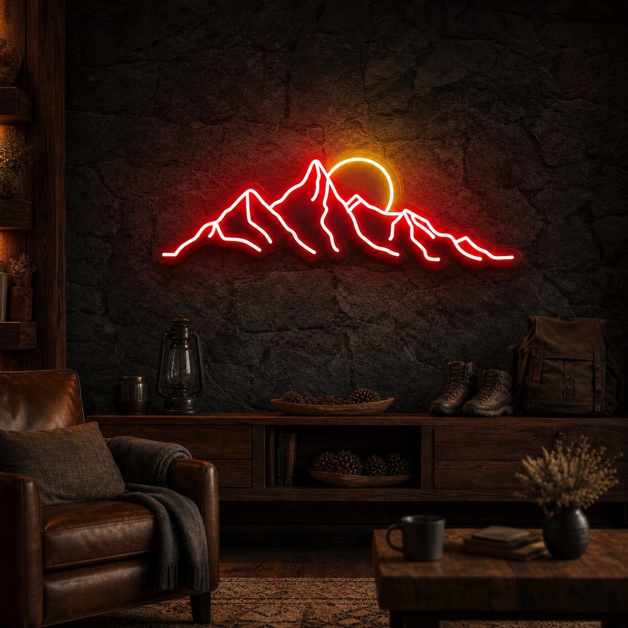 Jagged Mountain Range And Partial Sun LED Neon Sign Home Garage Wall Decoration high-converting product image