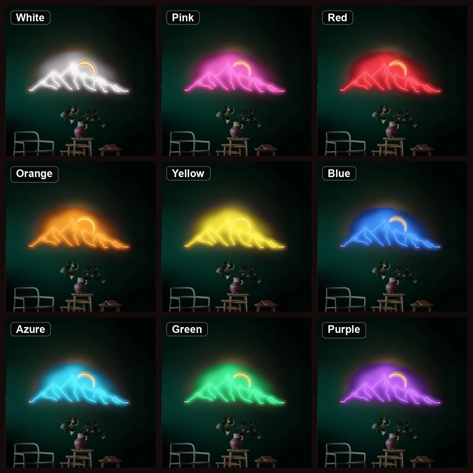 Jagged Mountain Range And Partial Sun LED Neon Sign Home Garage Wall Decoration color grid