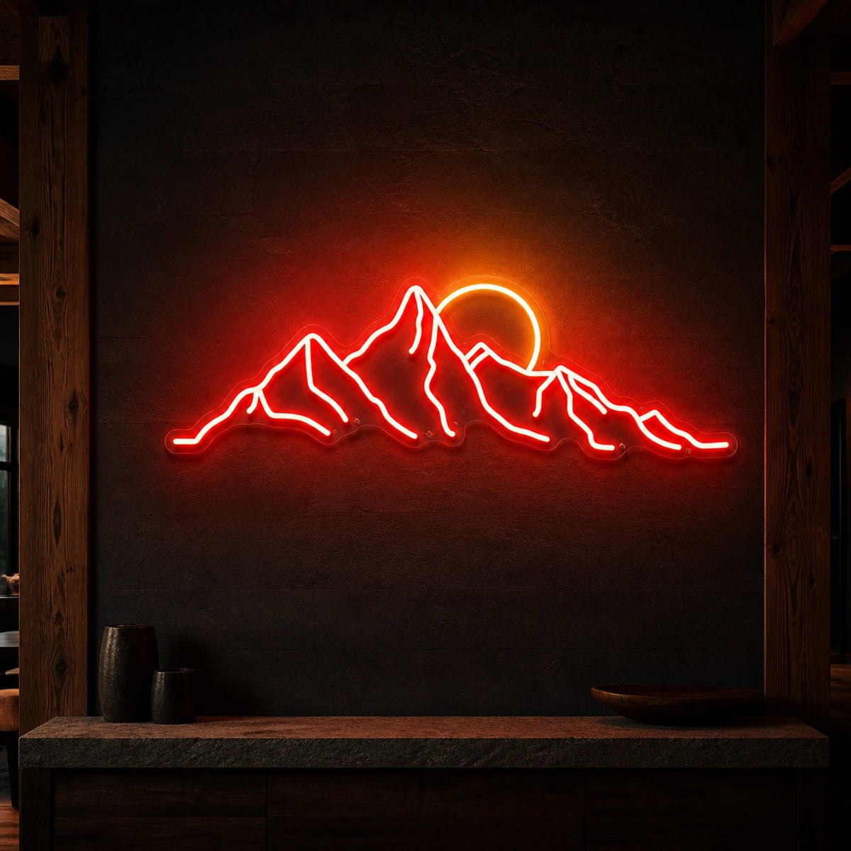 Jagged Mountain Range And Partial Sun LED Neon Sign Man Cave Neon Sign - Shineneon