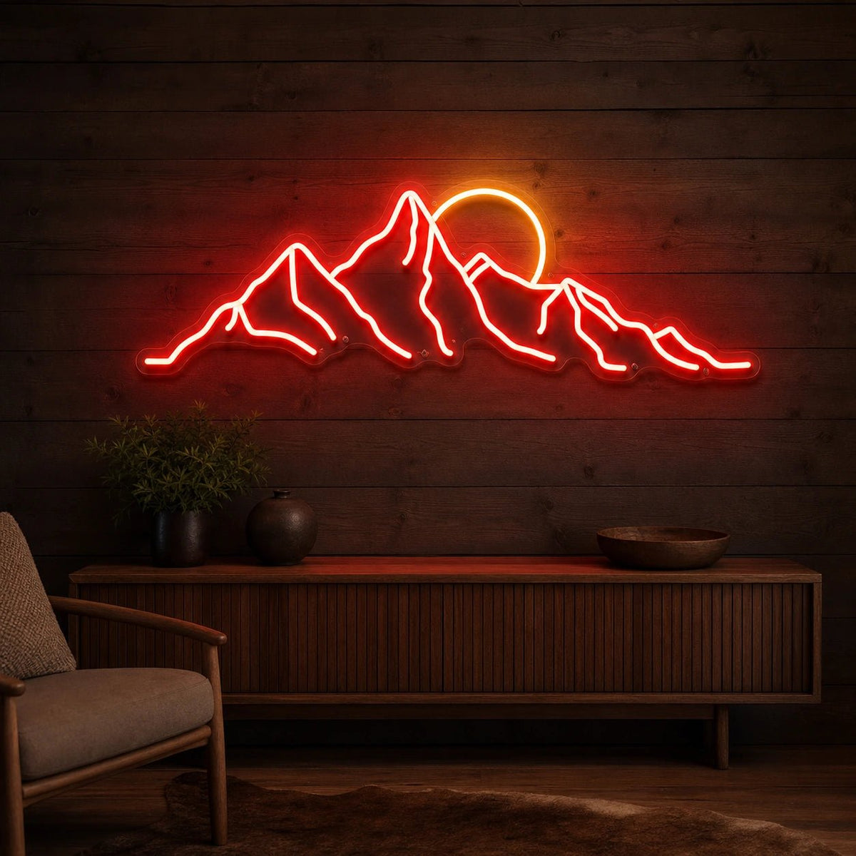 Jagged Mountain Range And Partial Sun LED Neon Sign Man Cave Neon Sign - Shineneon