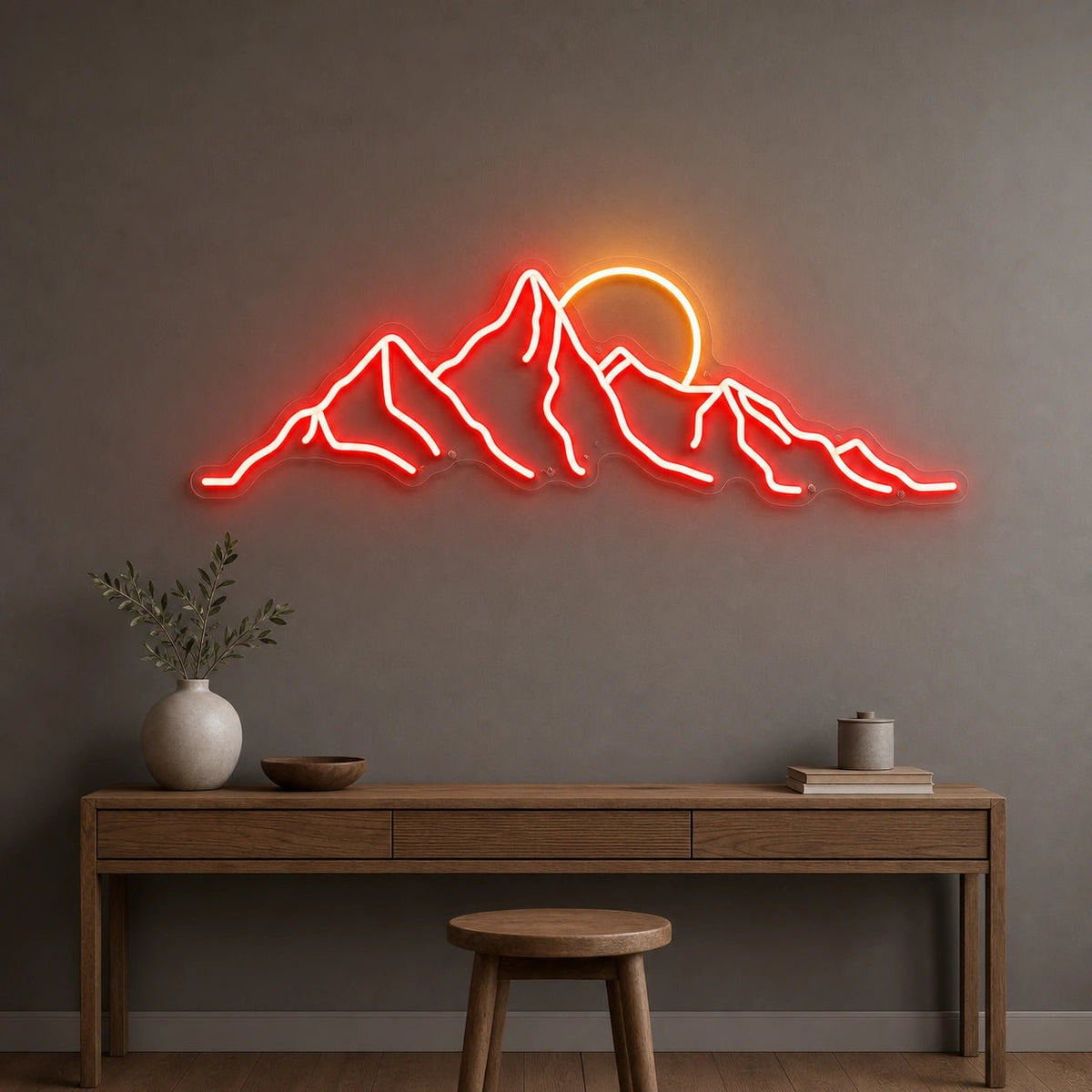Jagged Mountain Range And Partial Sun LED Neon Sign Man Cave Neon Sign - Shineneon