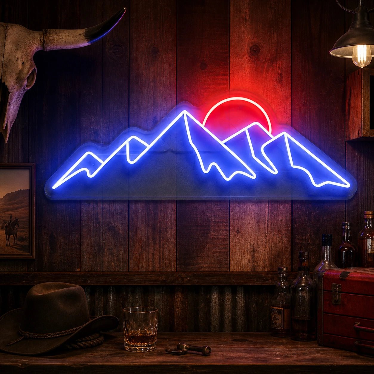 Jagged Mountain Sunset Vintage LED Neon Sign - Shineneon