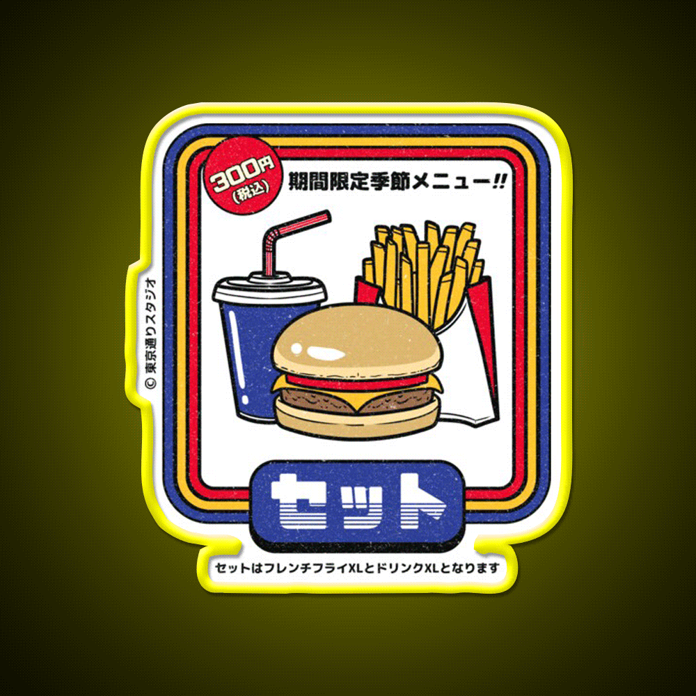 Japanese Burger Set Fast Food Led Neon Sign For Burger Place Rgb Color - Custom LED neon sign front view
