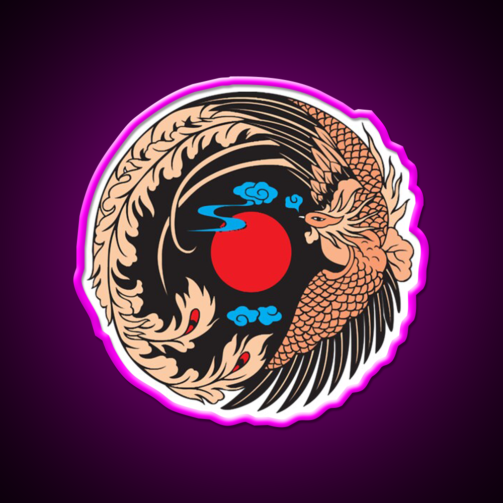 Japanese Crane Bird Symbol Asian Cultural Led Neon Sign Rgb Color - Neon sign mounted on wall in room