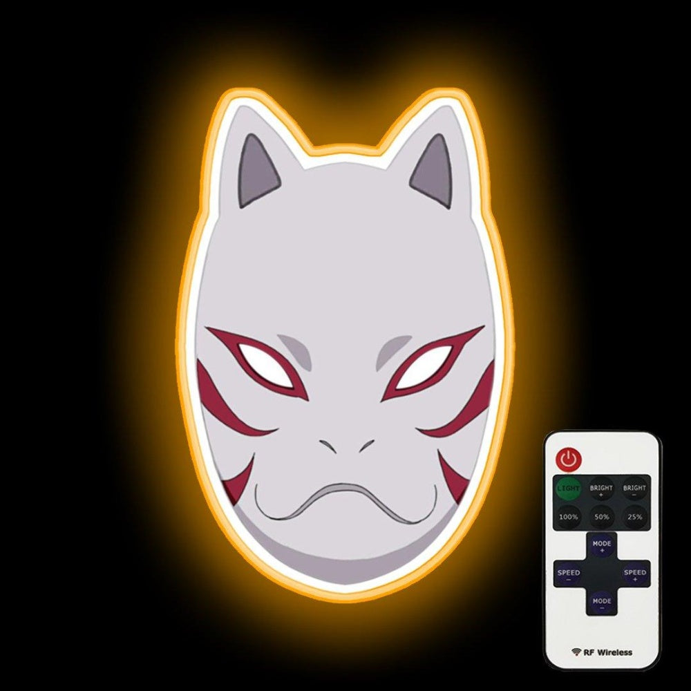 Japanese Fox Mask Neon Sign Bar Wall Decor - Custom LED neon sign front view