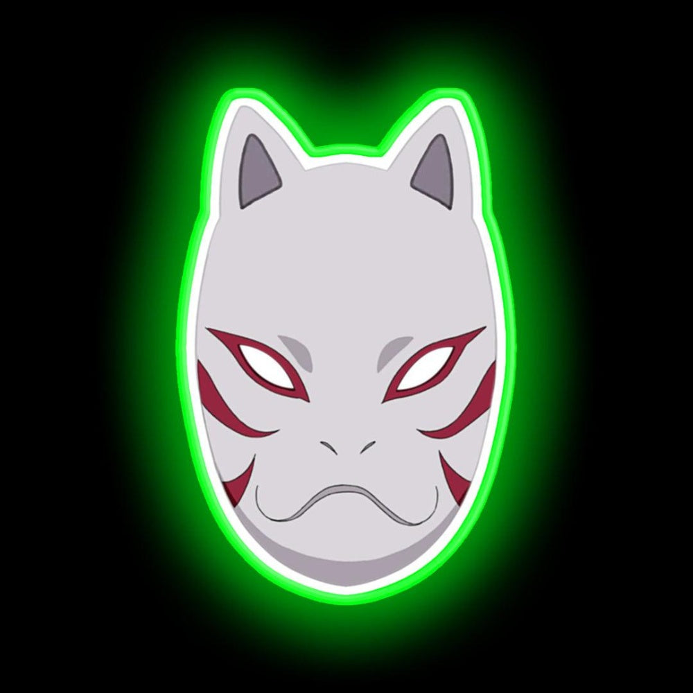Japanese Fox Mask Neon Sign Bar Wall Decor - Neon sign mounted on wall in room