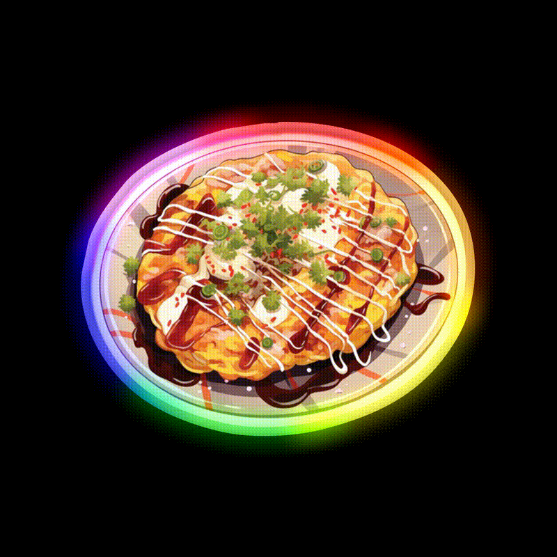 Japanese Okonomiyaki Pancake Snack Food Led Neon Sign Rgb Color - LED neon sign close-up detail