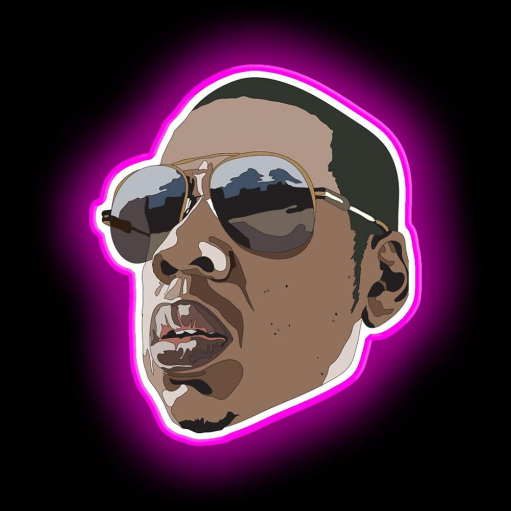 Jay Z Neon Sign - Neon sign mounted on wall in room