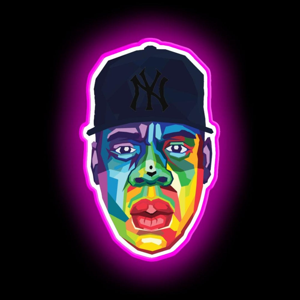 Jay Z Rapper Neon Sign - Neon sign mounted on wall in room
