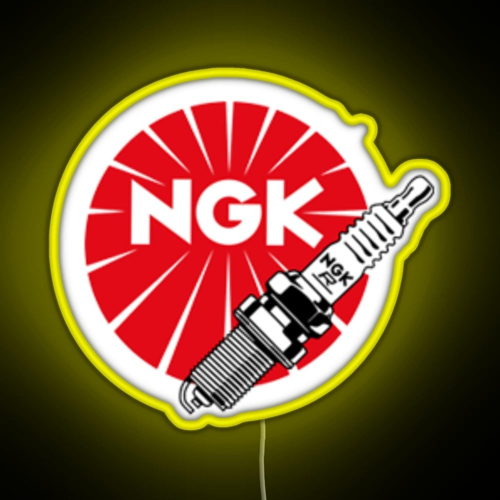 Jdm Spark Plugs Ngk Racing Rgb Neon Sign - Neon sign mounted on wall in room