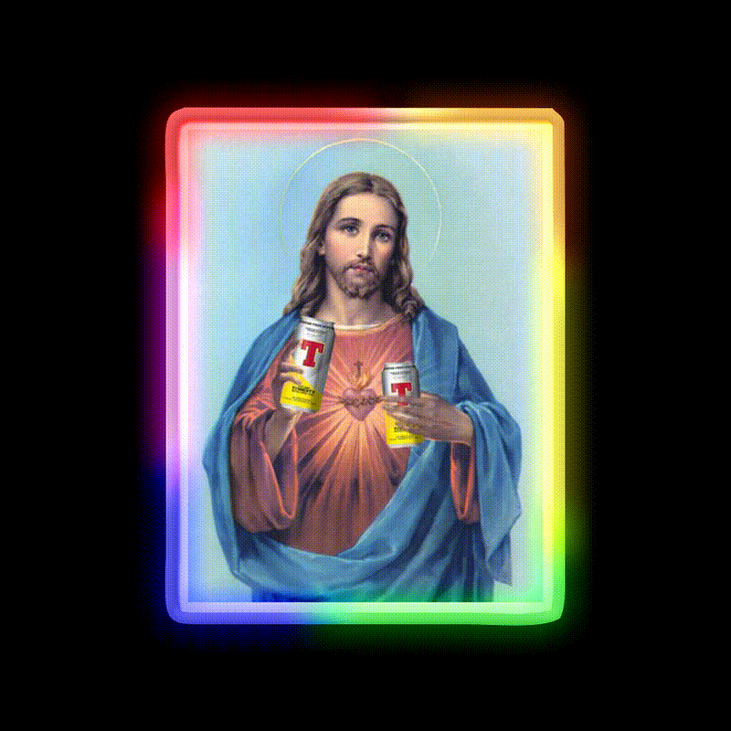 Jesus With Cans Of Tennants Beer Bar Decor Led Neon Sign Rgb Color - LED neon sign close-up detail