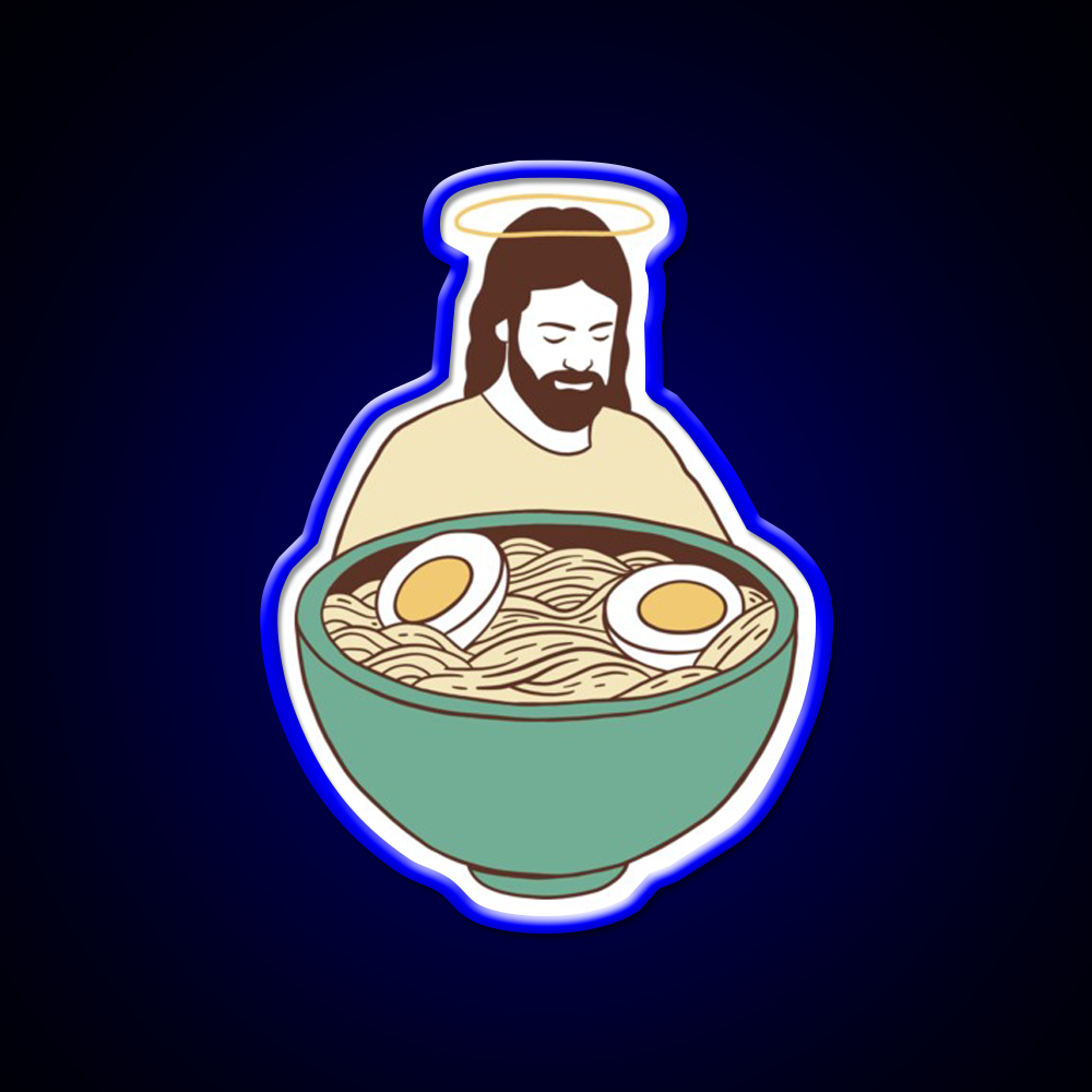 Jesus With Ramen Bowl Ii Led Neon Sign Chinese Food Rgb Color