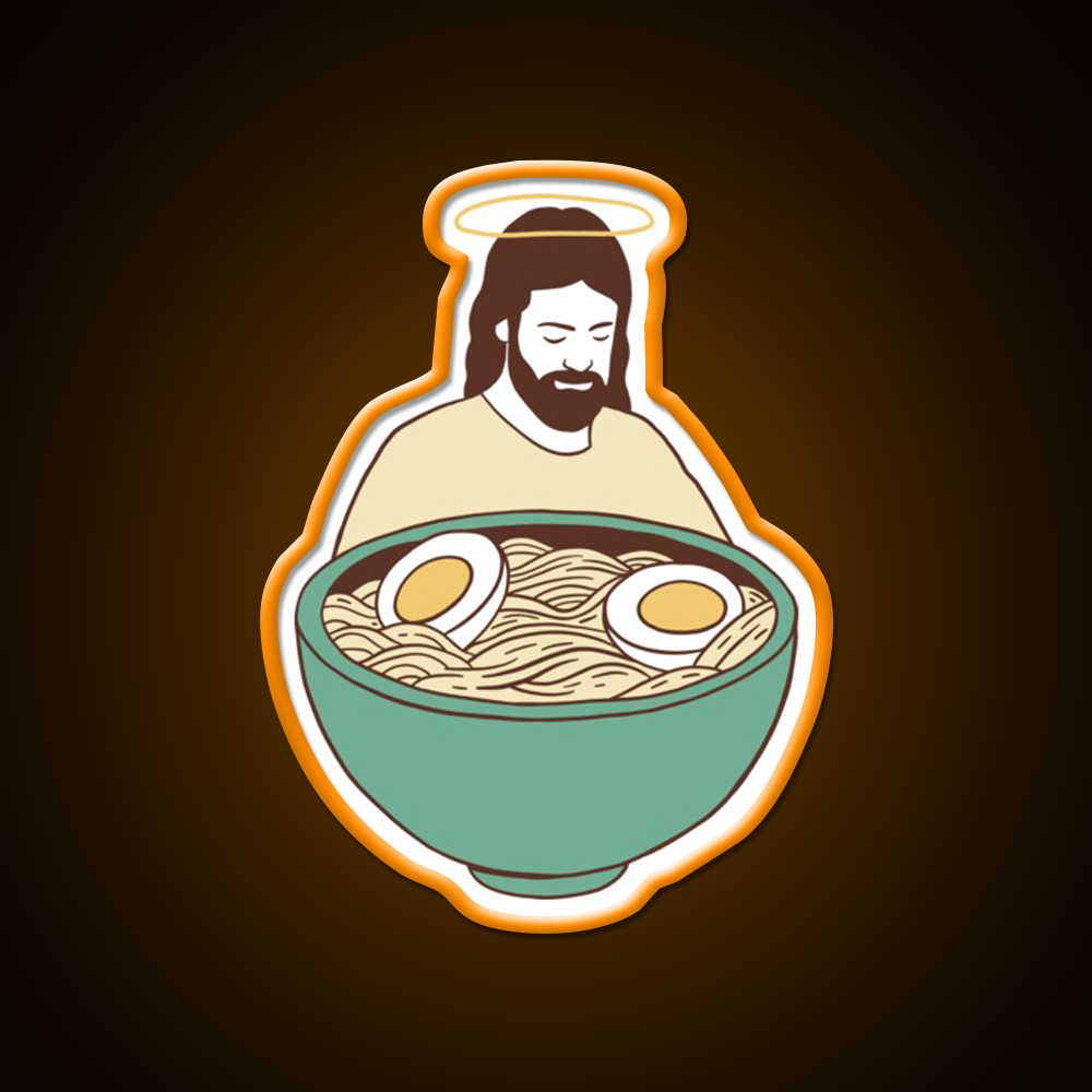 Jesus With Ramen Bowl Ii Led Neon Sign Chinese Food Rgb Color