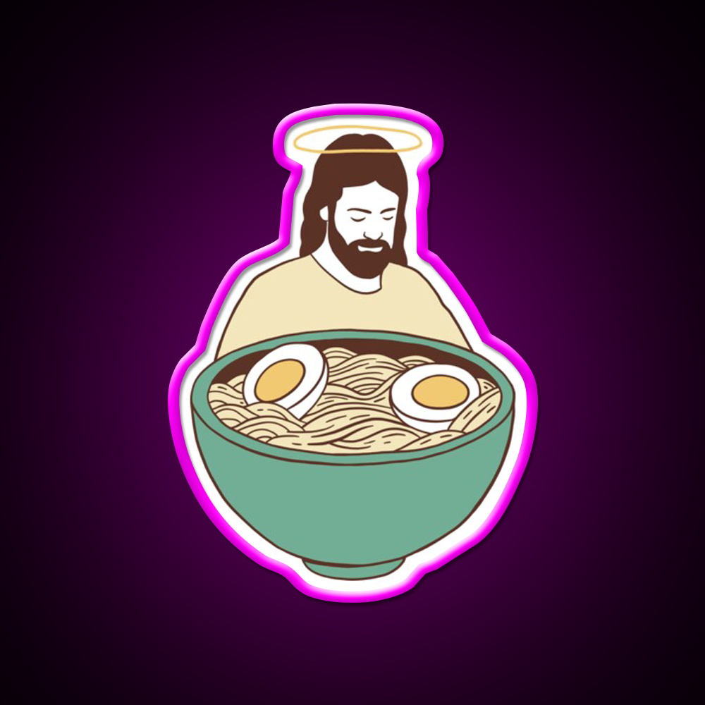 Jesus With Ramen Bowl Ii Led Neon Sign Chinese Food Rgb Color