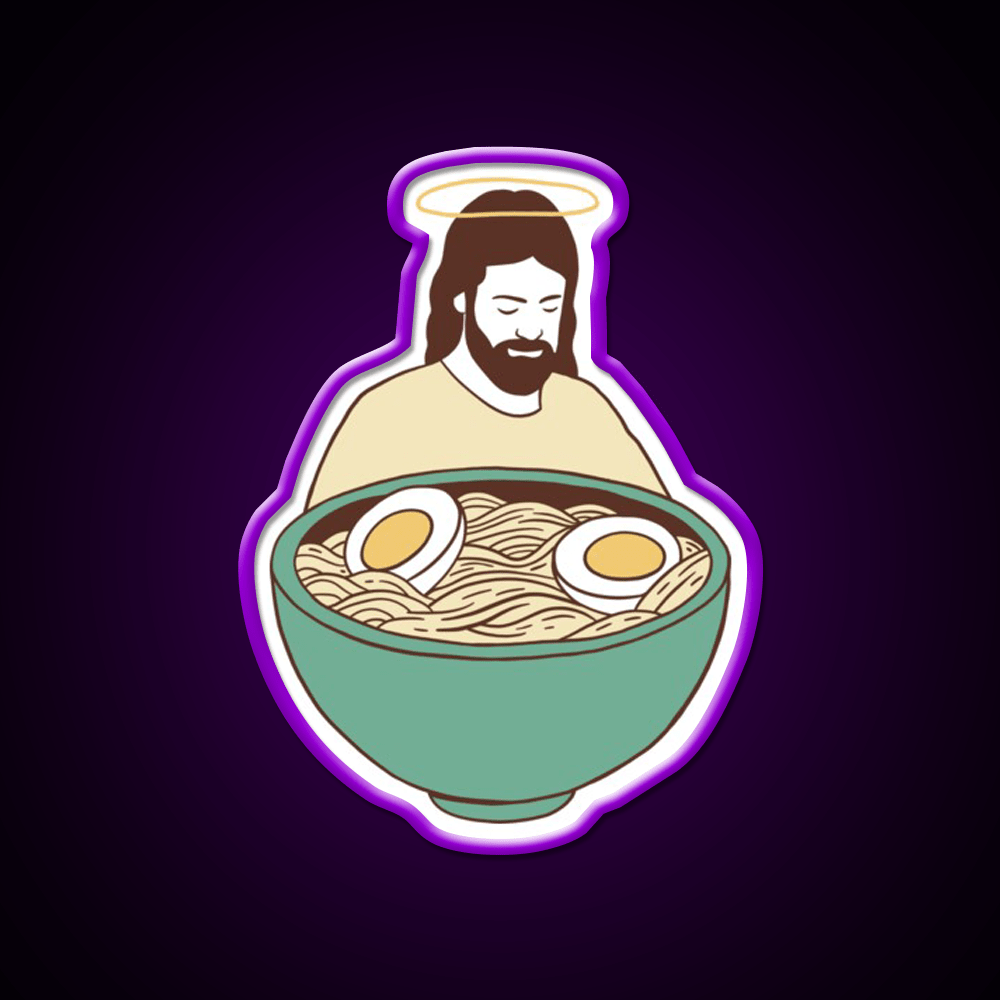 Jesus With Ramen Bowl Ii Led Neon Sign Chinese Food Rgb Color - Shineneon