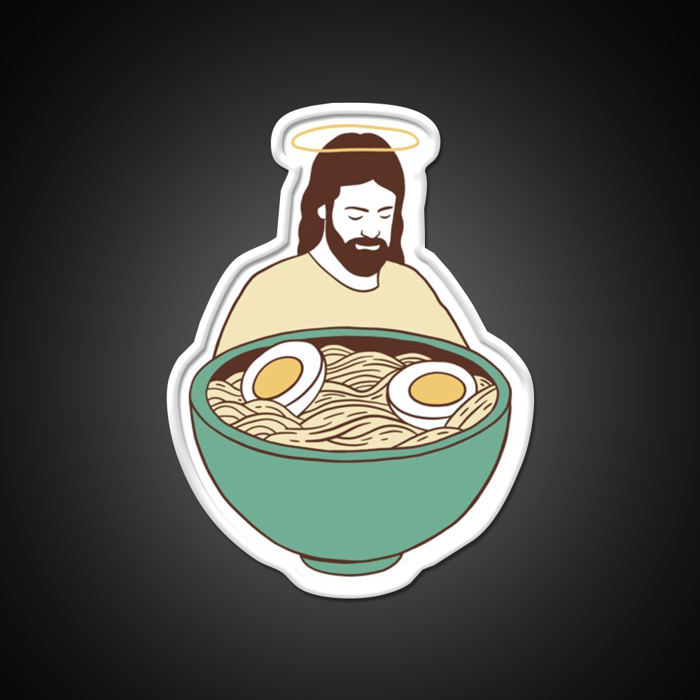Jesus With Ramen Bowl Ii Led Neon Sign Chinese Food Rgb Color
