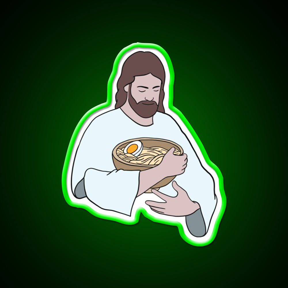 Jesus With Ramen Bowl Led Neon Sign Chinese Food Rgb Color