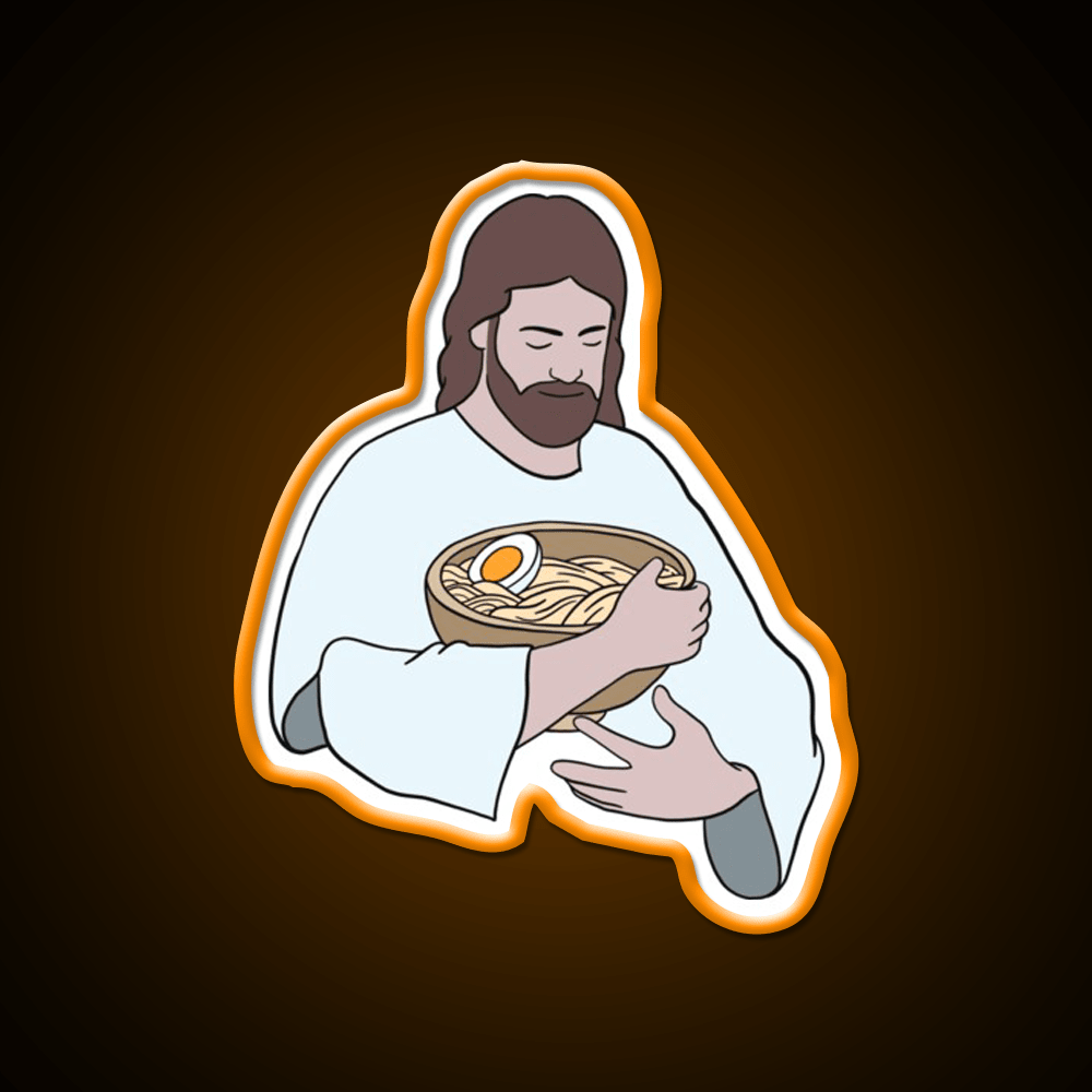 Jesus With Ramen Bowl Led Neon Sign Chinese Food Rgb Color - Shineneon