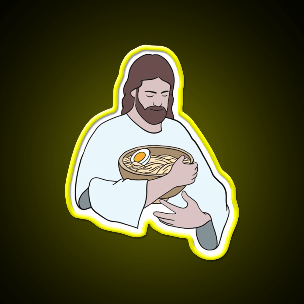 Jesus With Ramen Bowl Led Neon Sign Chinese Food Rgb Color - Shineneon