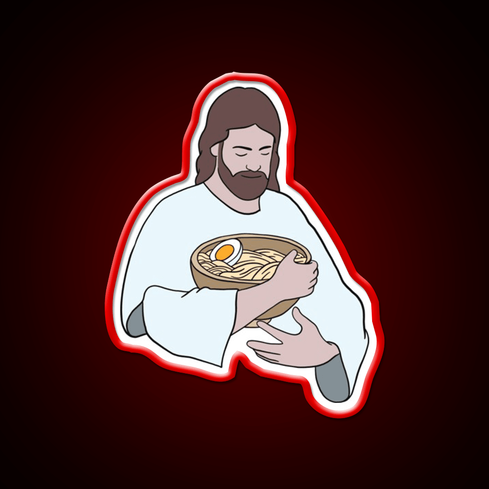 Jesus With Ramen Bowl Led Neon Sign Chinese Food Rgb Color - Shineneon