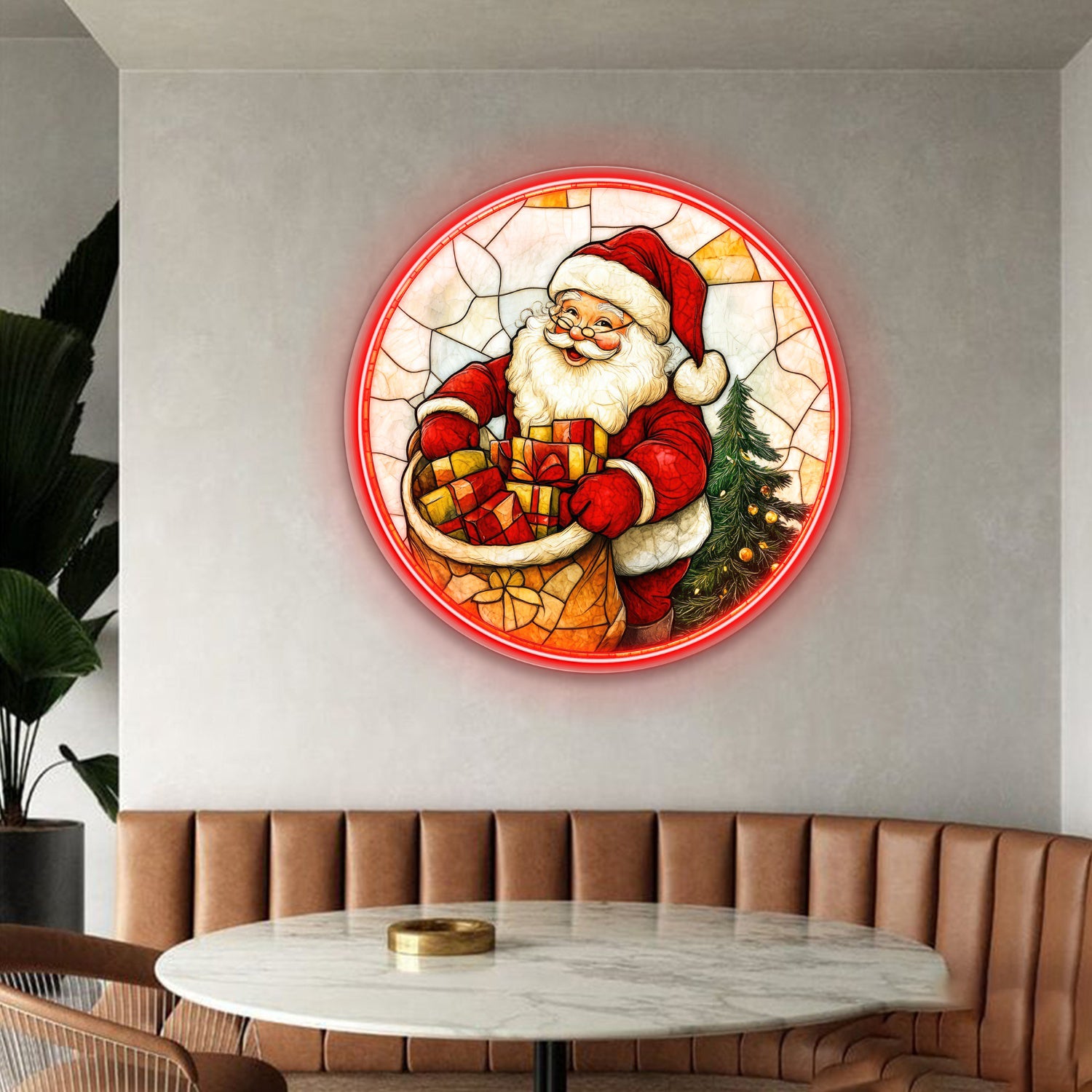 Jolly Santa with Christmas Gifts Acrylic Led Neon Sign | Shineneon