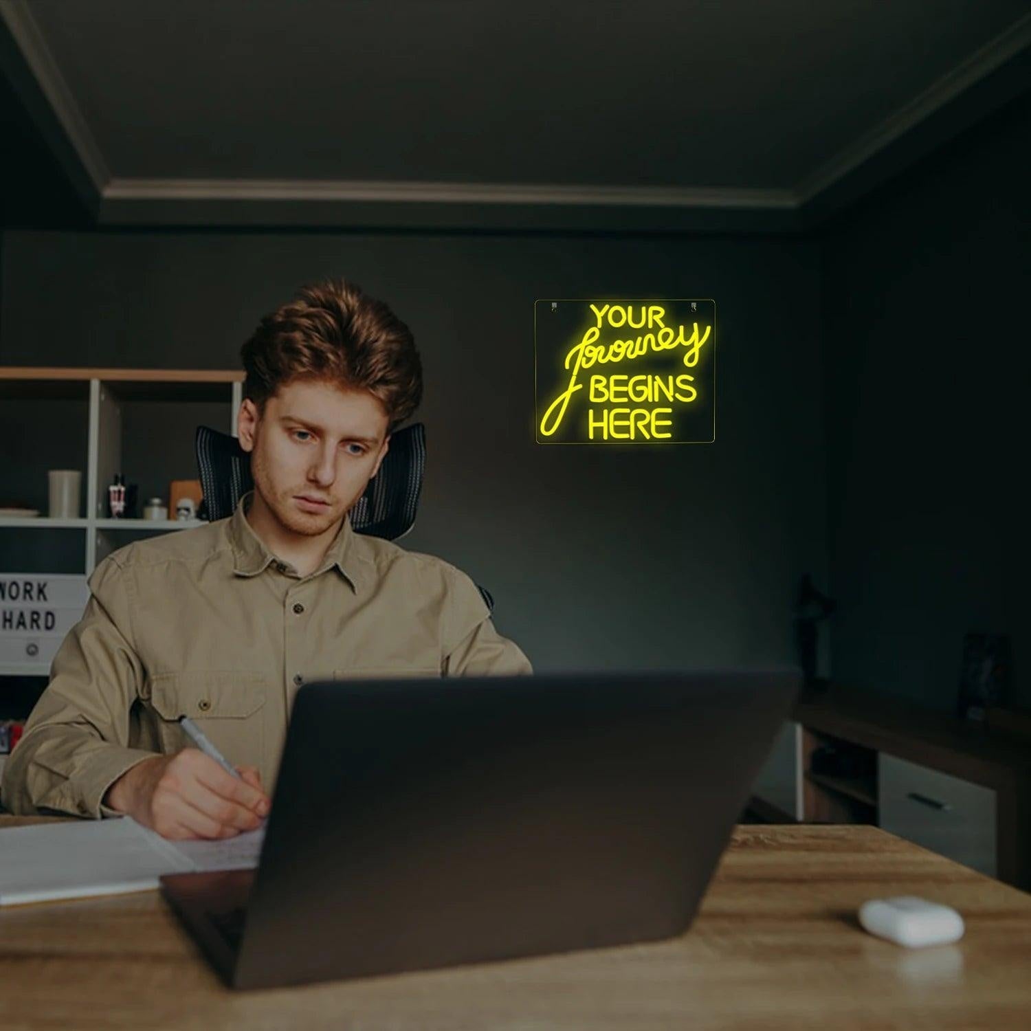 Journey Begins Yellow Led Neon Sign Study Room Inspiration - Shineneon