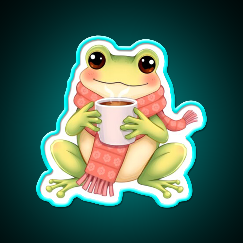 Joyful Frog Enjoying Hot Coffee Cafe Led Neon Sign Espresso Bar Art Rgb Color