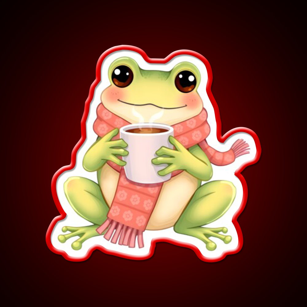 Joyful Frog Enjoying Hot Coffee Cafe Led Neon Sign Espresso Bar Art Rgb Color