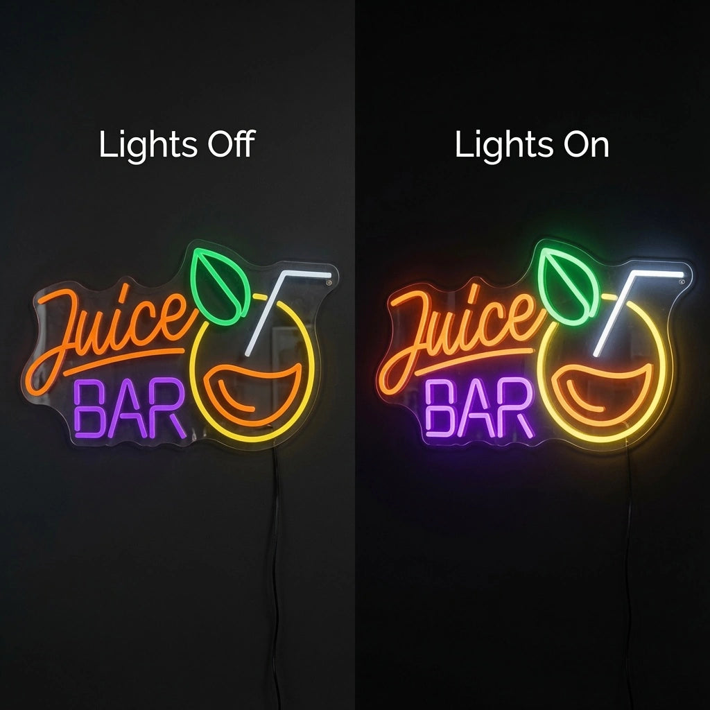 Juice Bar LED Neon Sign Wall Neon Sign - 06 Day Night Comparison
