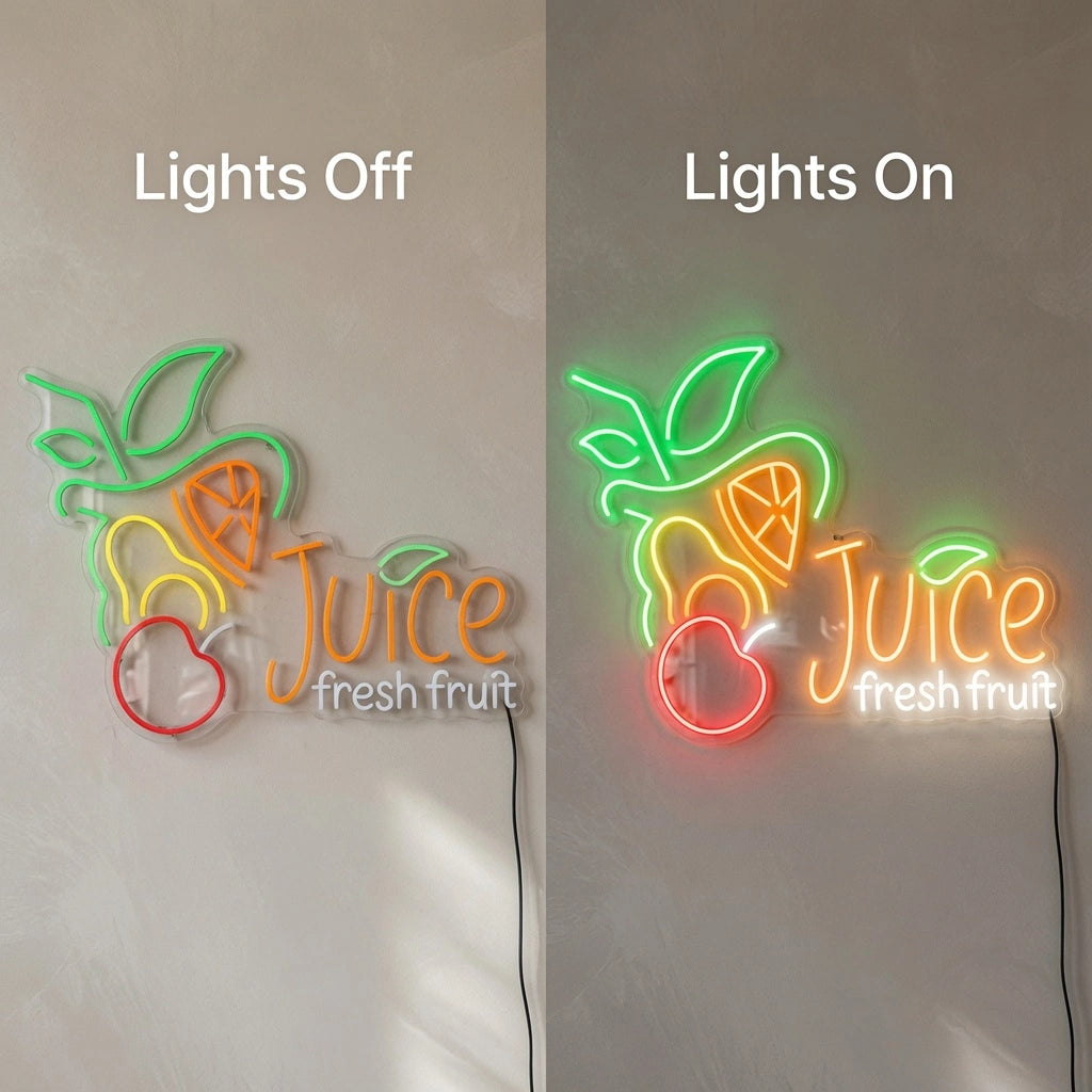 Juice Fresh Fruit Wall Decor LED Neon Sign - 06 Day Night Comparison