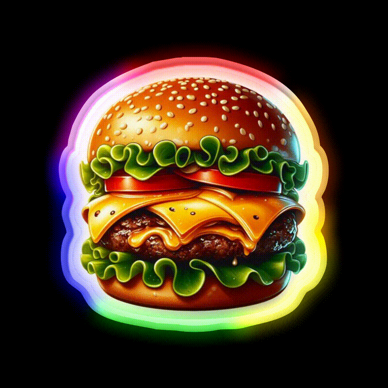 Juicy Double Cheeseburger Fast Food Led Neon Sign For Burger Place Rgb Color - LED neon sign close-up detail