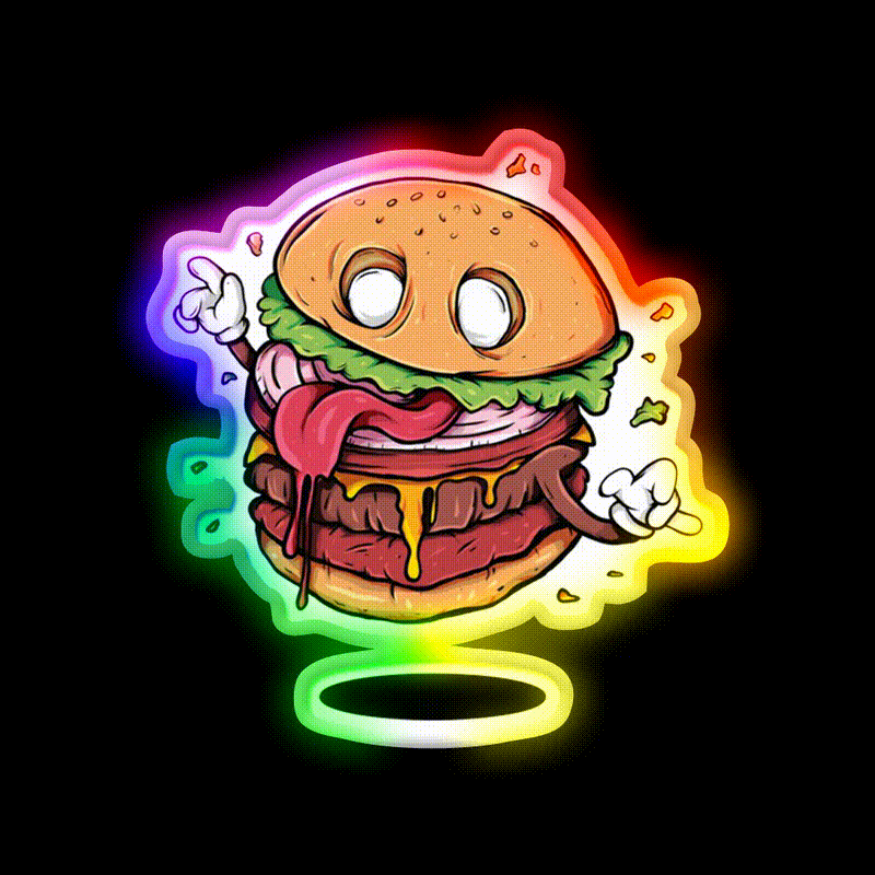 Junkfood Zombie Burger Fast Food Led Neon Sign For Burger Place Rgb Color