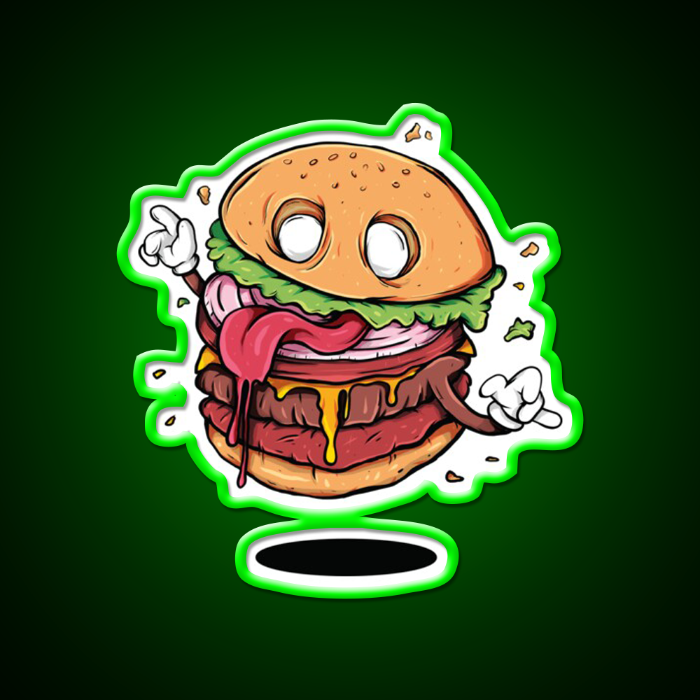 Junkfood Zombie Burger Fast Food Led Neon Sign For Burger Place Rgb Color