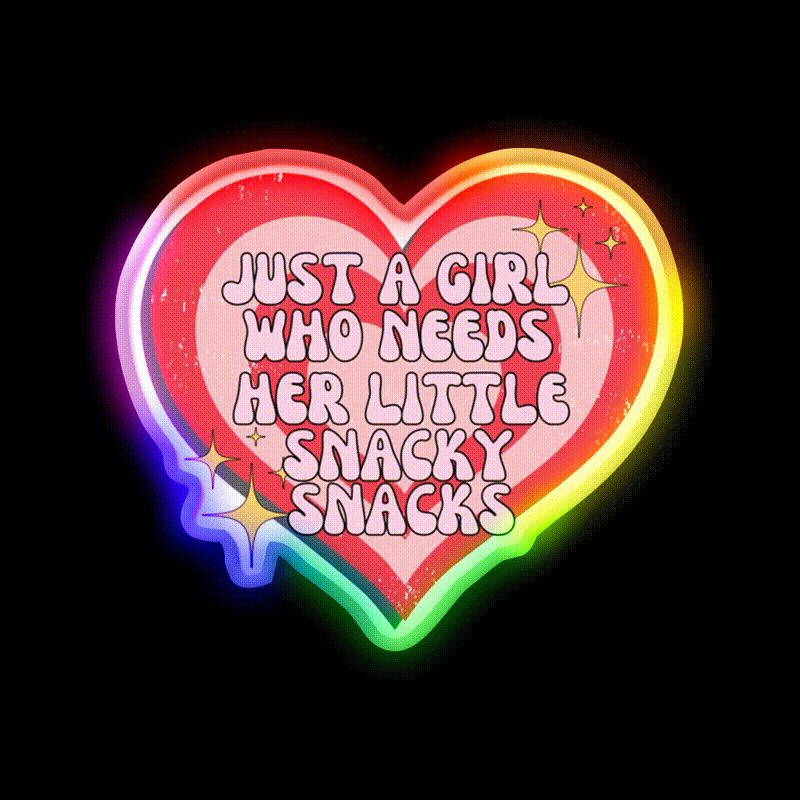 Just A Girl Who Needs Her Little Snacky Snacks Snack Food Led Neon Sign Rgb Color - LED neon sign close-up detail