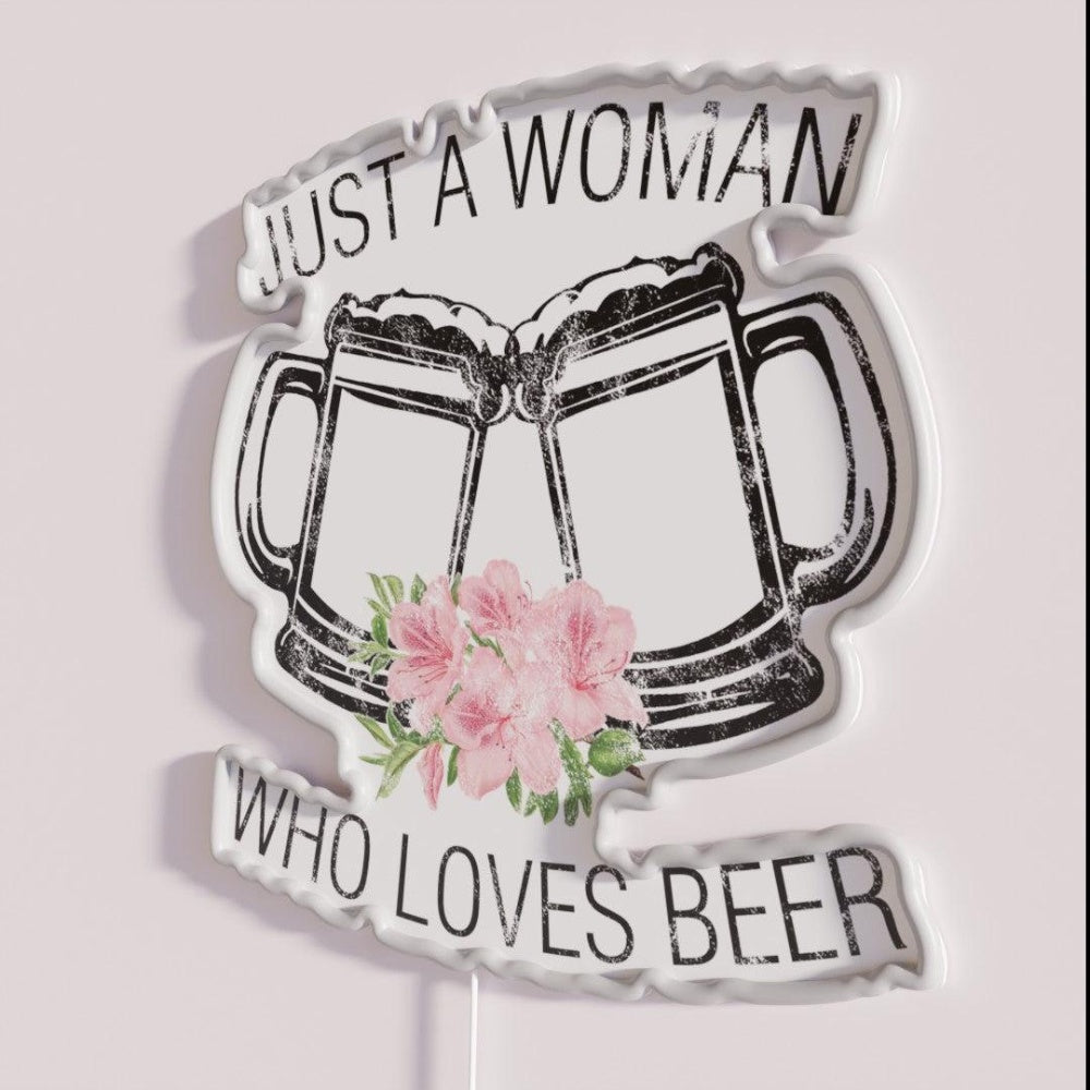 Just A Woman Who Loves Beer Rgb Led Neon Sign - Neon sign mounted on wall in room