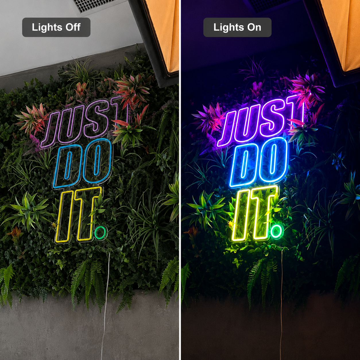 Just Do It LED Neon Sign Home Wall Art - 06 Day Night Comparison