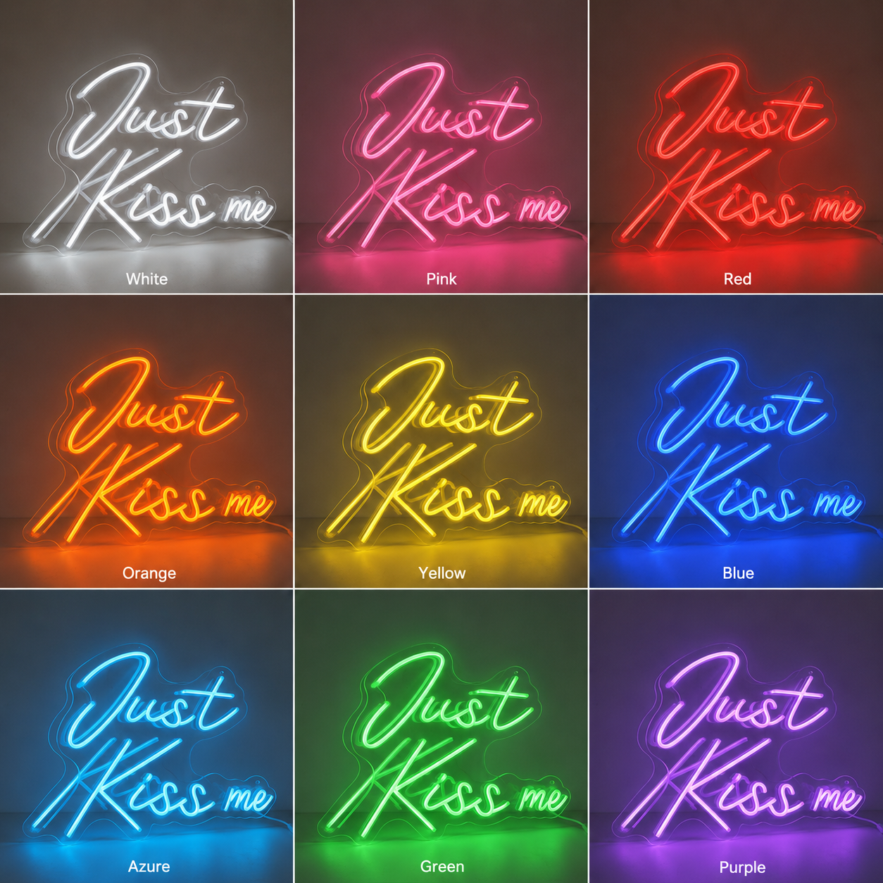 Just Kiss Me LED Neon Sign - 05 Color Grid