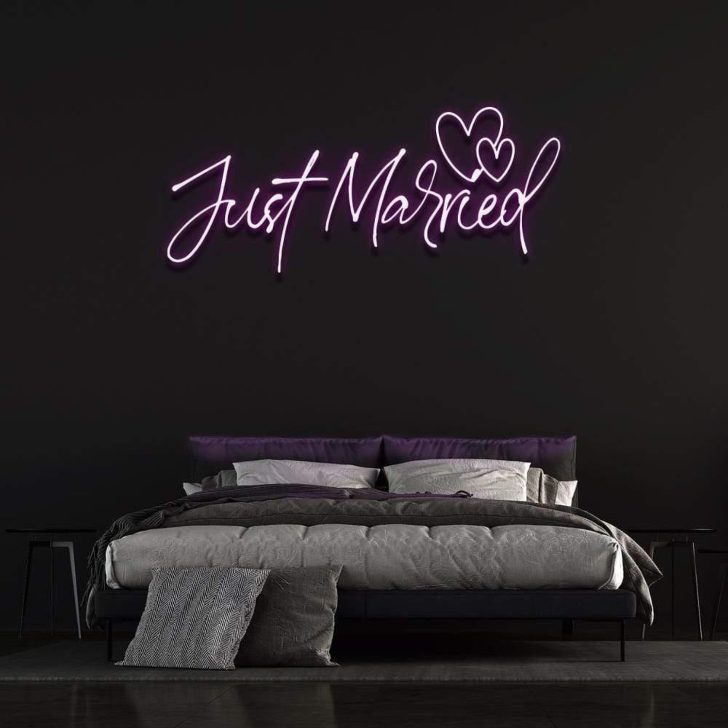 Just Married Warm Yellow Heart Led Neon Sign For Romantic Bedroom Decor | Shineneon