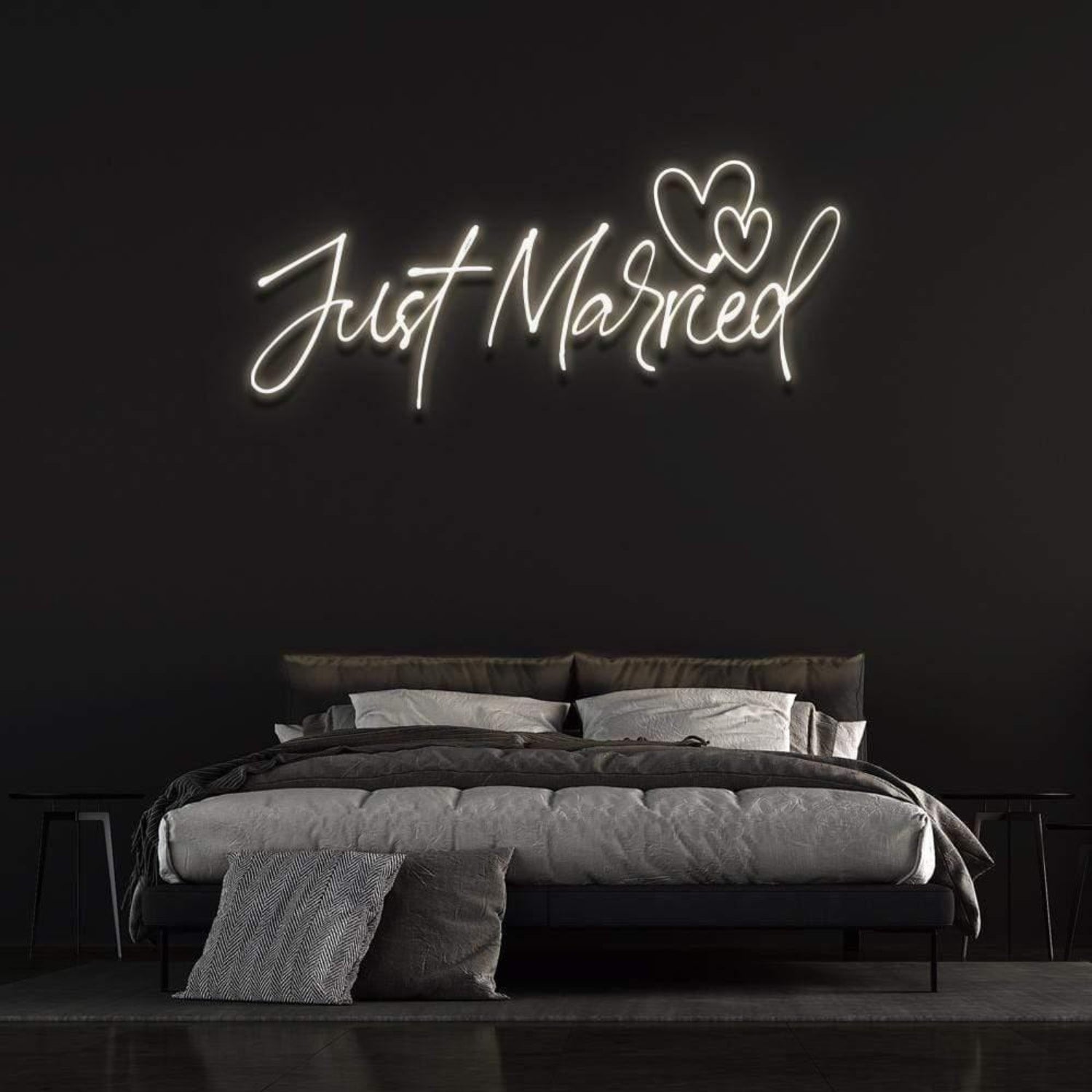 Just Married Warm Yellow Heart Led Neon Sign For Romantic Bedroom Decor | Shineneon