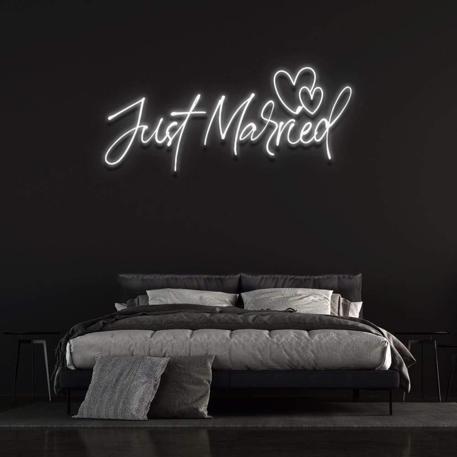 Just Married Warm Yellow Heart Led Neon Sign For Romantic Bedroom Decor | Shineneon