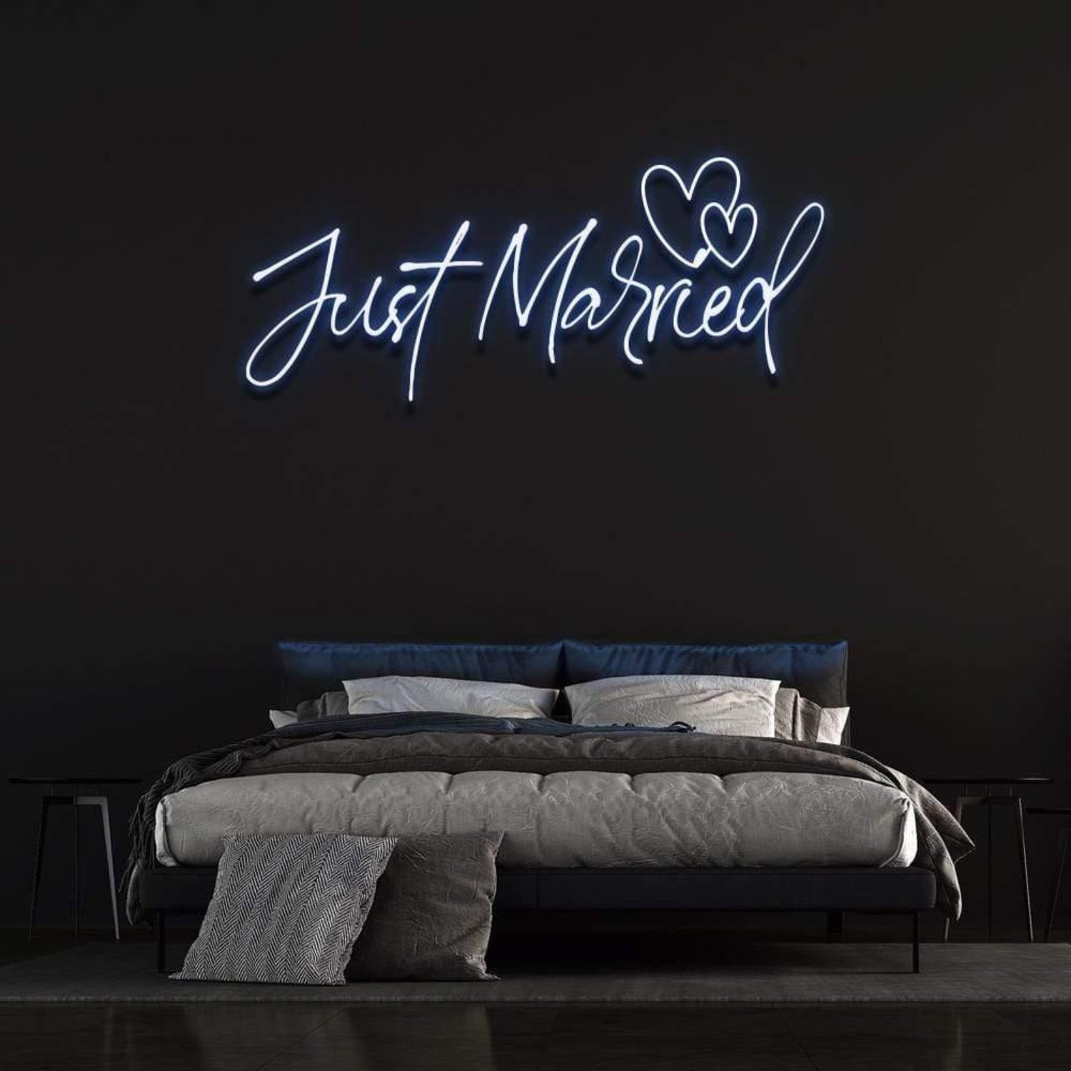 Just Married Warm Yellow Heart Led Neon Sign For Romantic Bedroom Decor | Shineneon