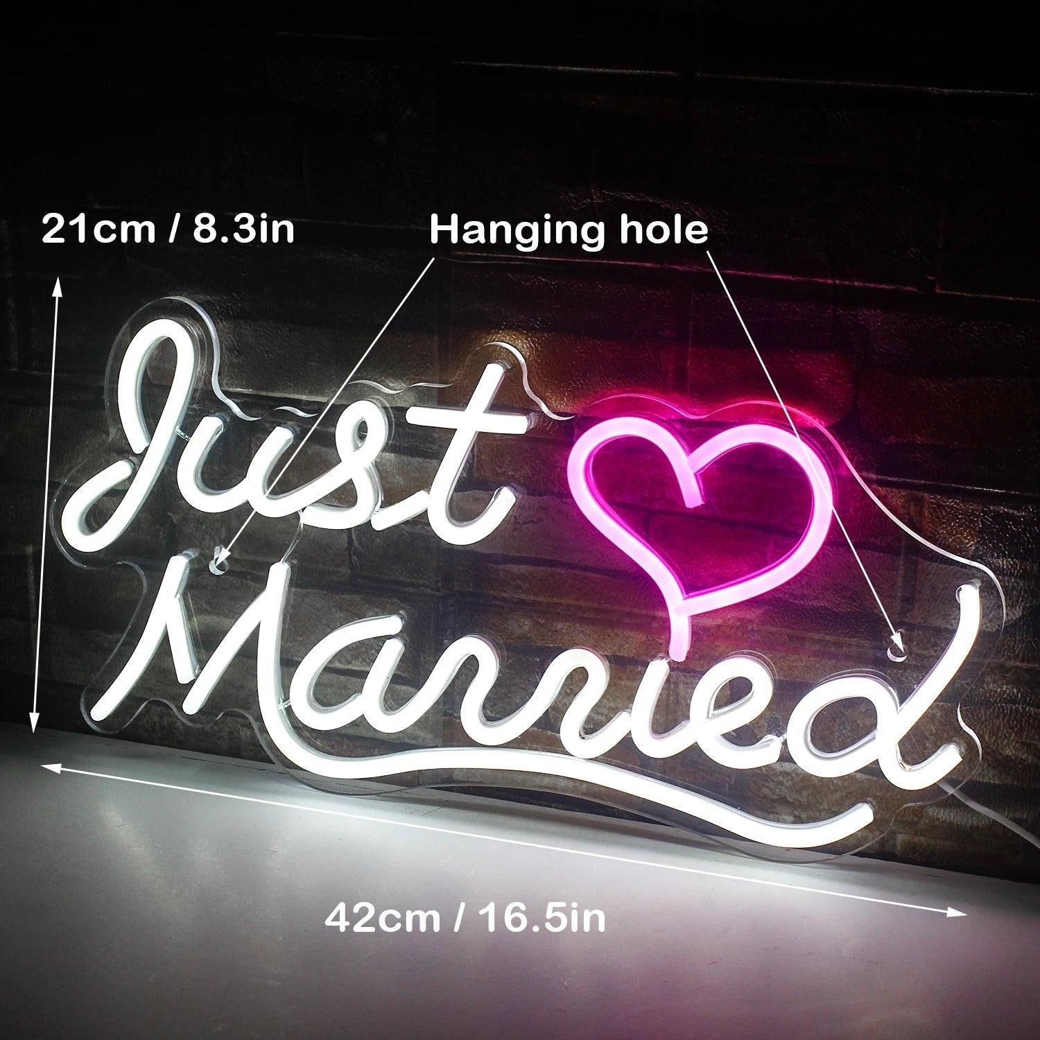 Just Married White - Pink Heart Led Neon Sign For Wedding Room Decor - Shineneon