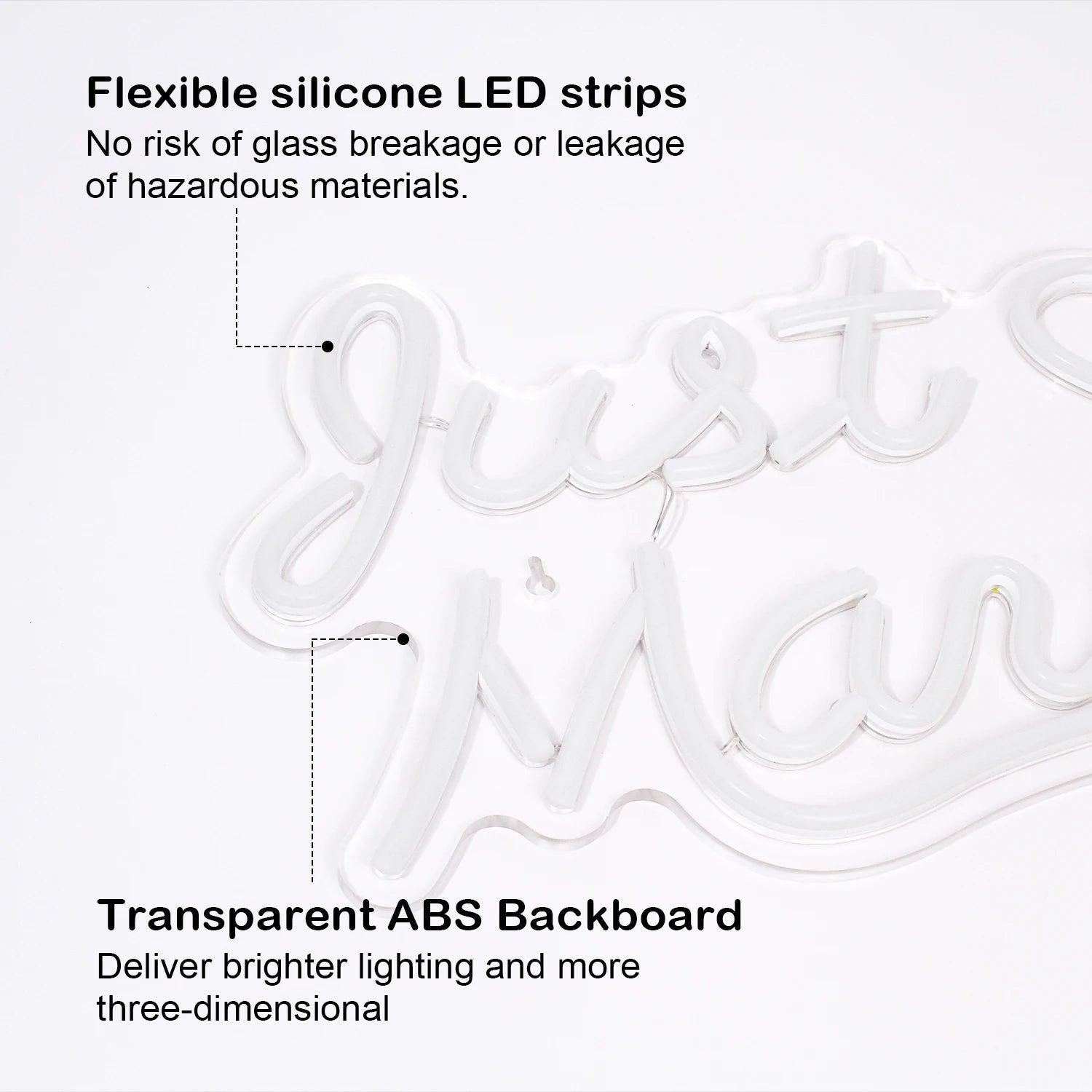 Just Married White - Pink Heart Led Neon Sign For Wedding Room Decor - Shineneon