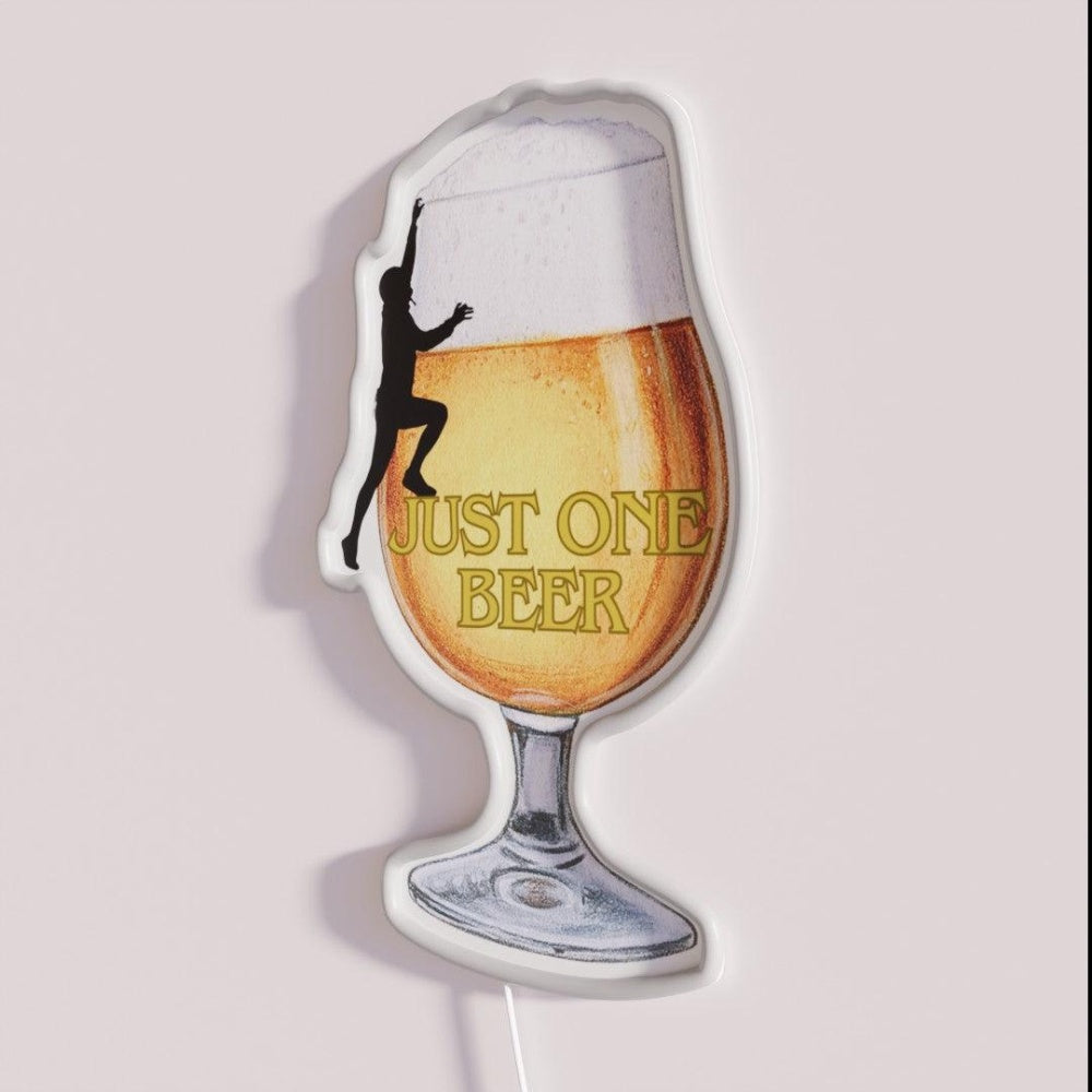 Just One Beer Rgb Led Neon Sign - Neon sign mounted on wall in room